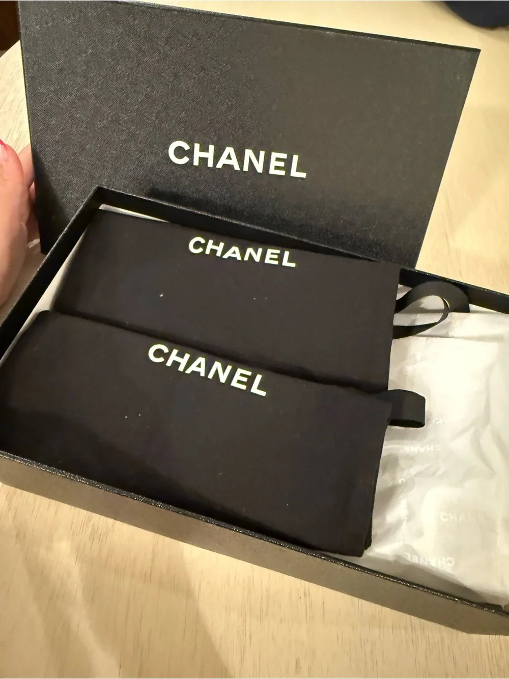 CHANEL Black Leather Cap-Toe Bow Ballet Flats